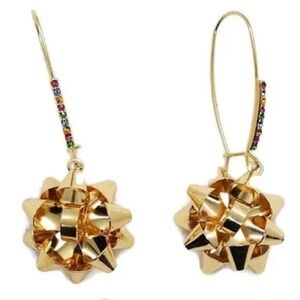 Betsey Johnson Holiday Gold Bow Dangle Earrings New